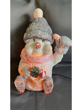 Light-Up Snowman Decoration With Glittered Scarf Hat & Gift Accents